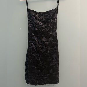 cute black and blue small sequenced backless dress